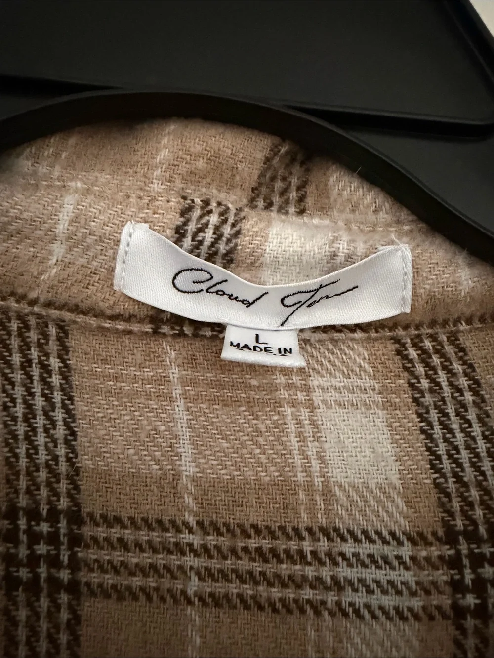 CLOUD TEN - Beige Plaid Button-Up Shacket - Women’s Large
